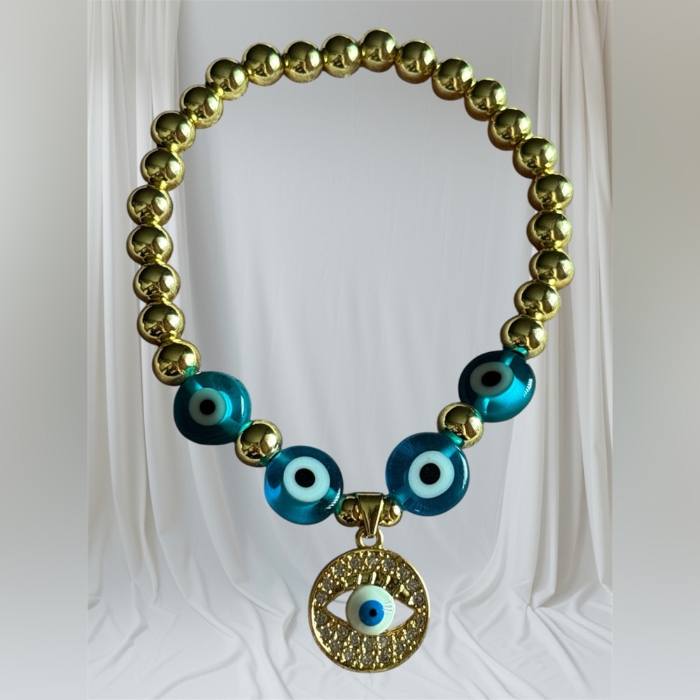 Gold and Blue Evil Eye Bracelet 18K Gold Plated NEW